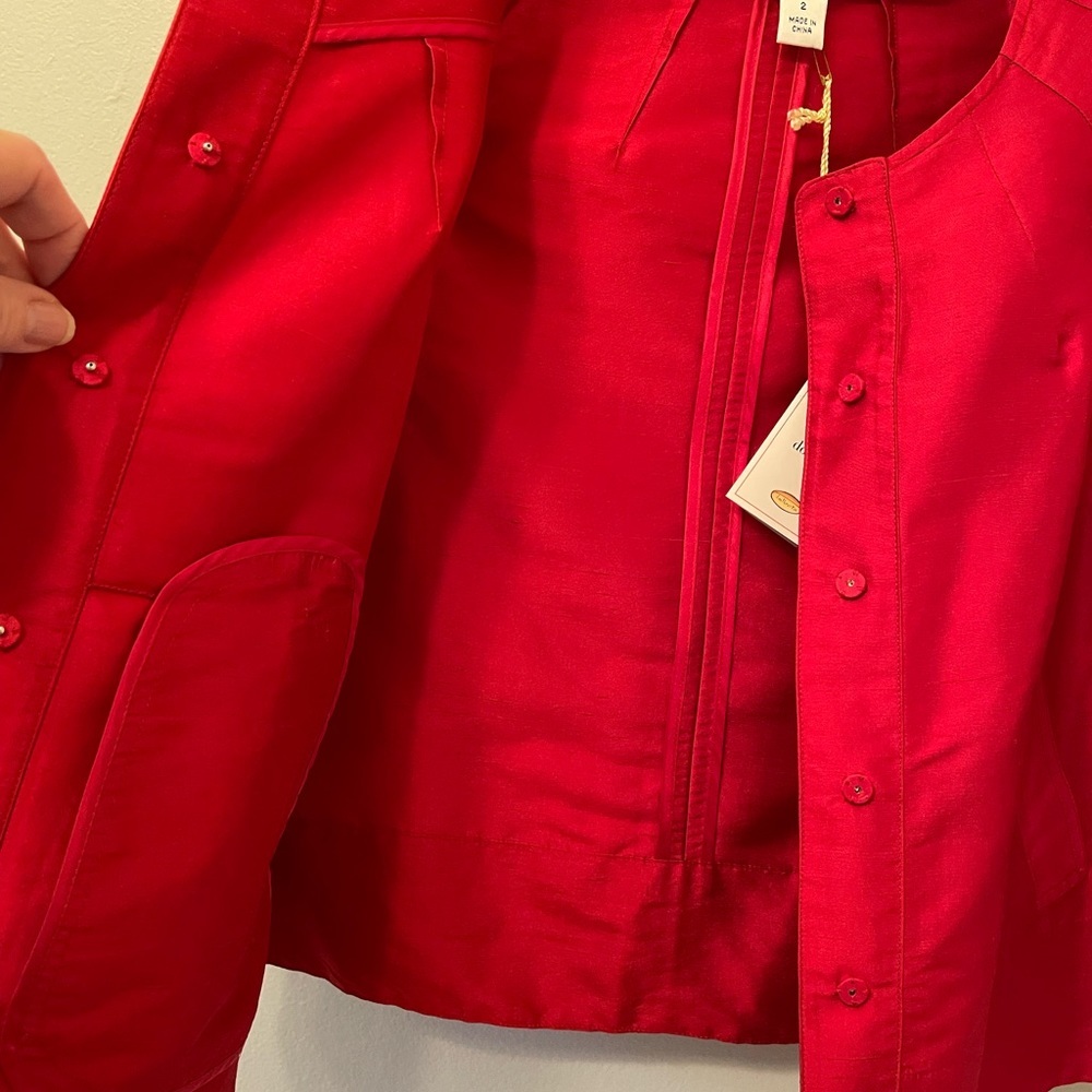 NWT Talbots Ruby Red Silk Jacket Elegant Cropped Cocktail Size 2 - Picture 5 of 9